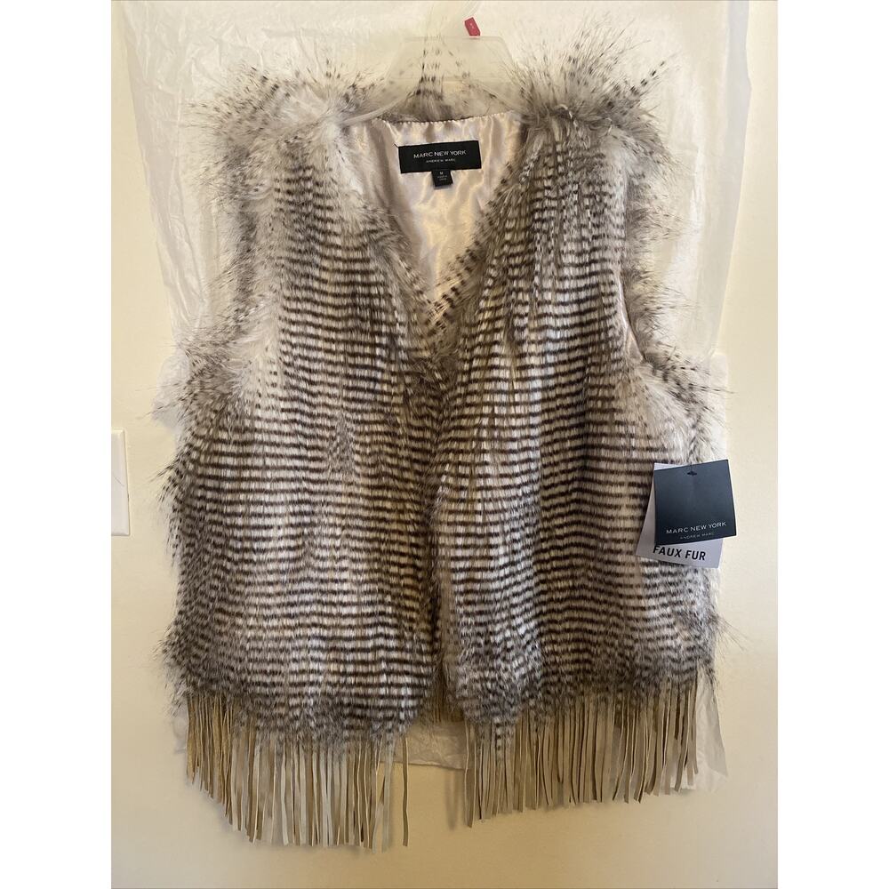 NWT!! Marc New York Brown faux fur Vest with fringe Women Medium MSRP: $99.00